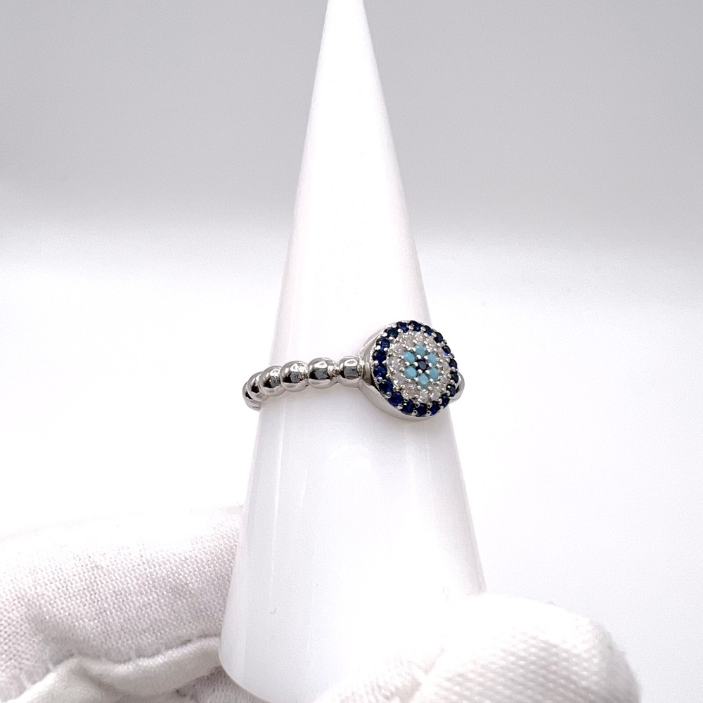 .925 Sterling Silver Evil Eye Cz Ring - Picture 3 of 17